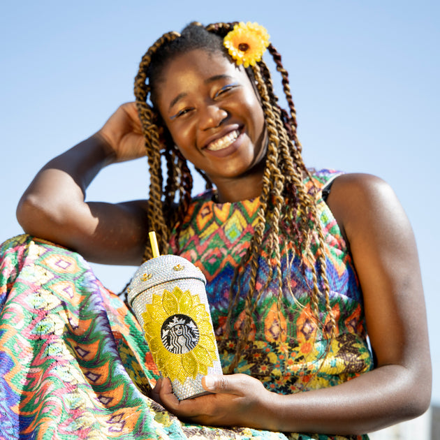 Starbucks Sublimation Tumbler Design With Sunflower Border / Diseño De Vaso  De Sublimación De Starbucks Con Borde De Girasol 