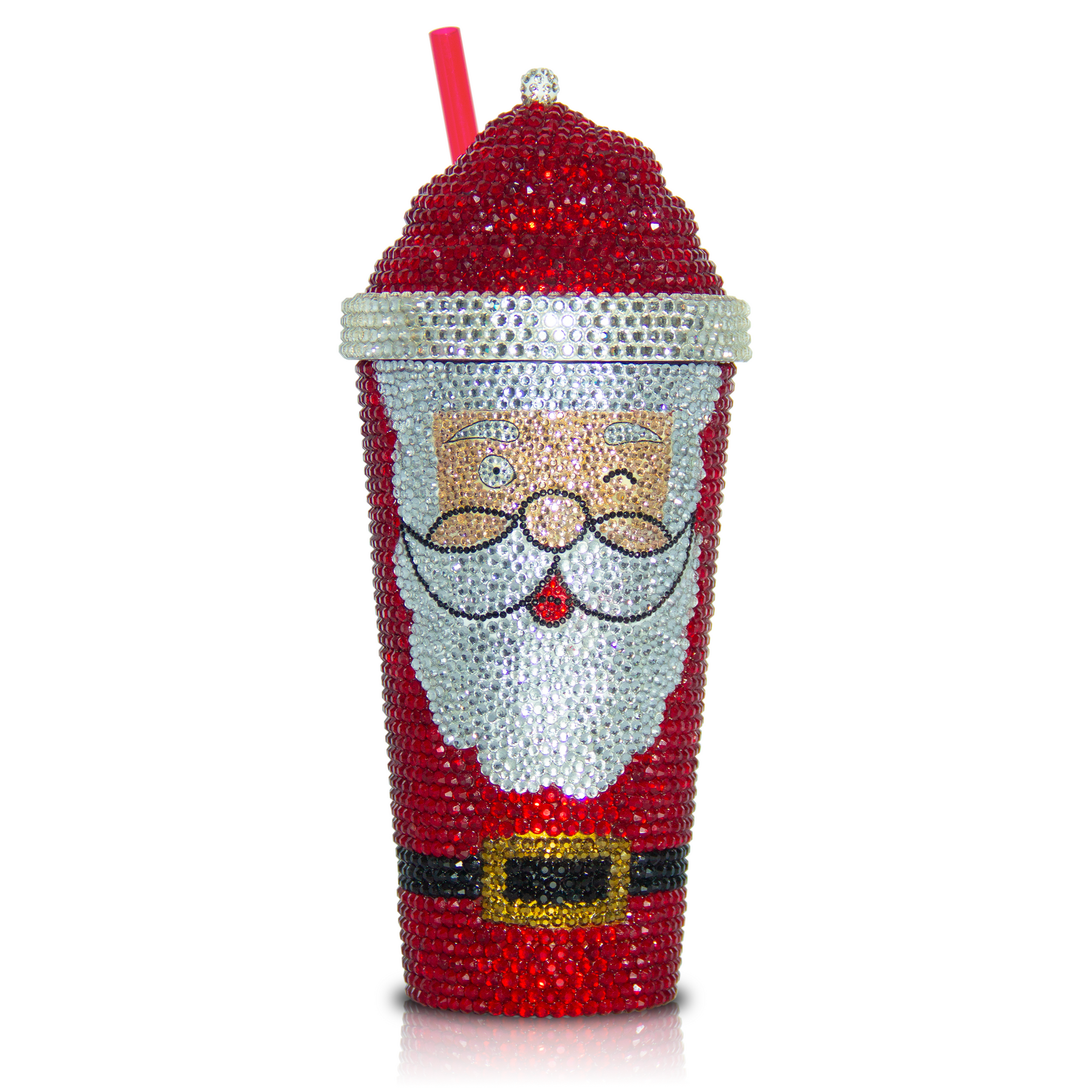 Santa Claus Christmas Bulb Cups with Lid and Straw 12 oz - Festive Party  Supplie